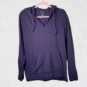 Burkman Bros Hoodie Pullover Men M Navy Textured‎ Knit Pocket Comfy Casual Top